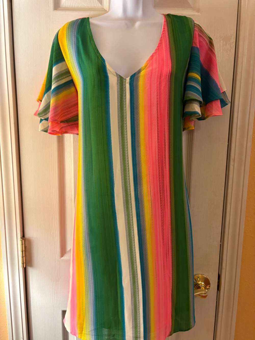 Caramela Multicolor Vertical Stripe V-Neck Dress